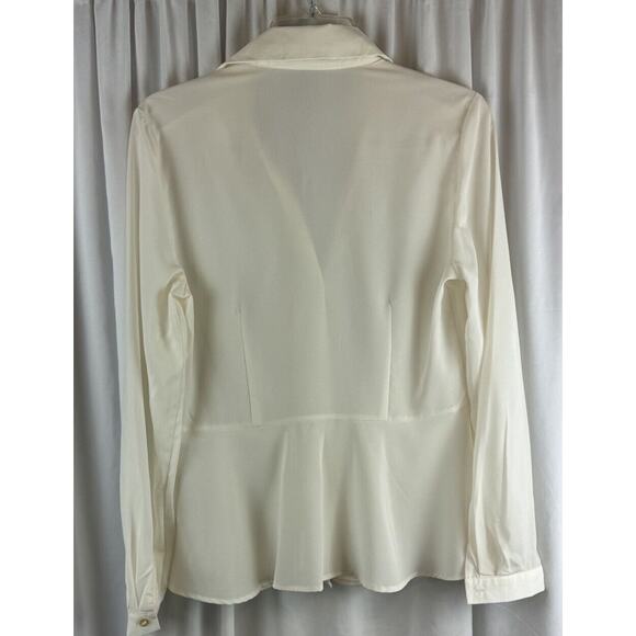 Willi Smith Peplum Button Up Collared Blouse Ivory S academia work 65-37 - Picture 12 of 13